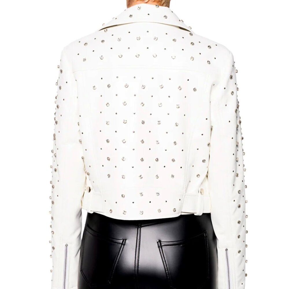 Callie Lives For The Win Azalea Wang White Rhinestone Moto Jacket M L XL - Picture 4 of 5